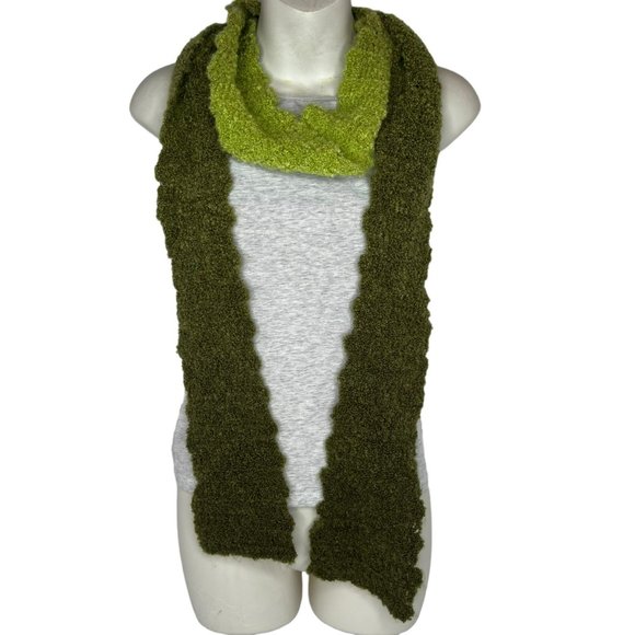Handmade Olive Green Ombre Scarf Crochet Pattern Unisex Very Soft 91.5 in - Picture 2 of 4